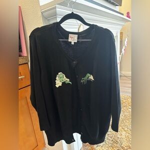 Vixen by Micheline Pitt Black Cardigan with Green Embroidery